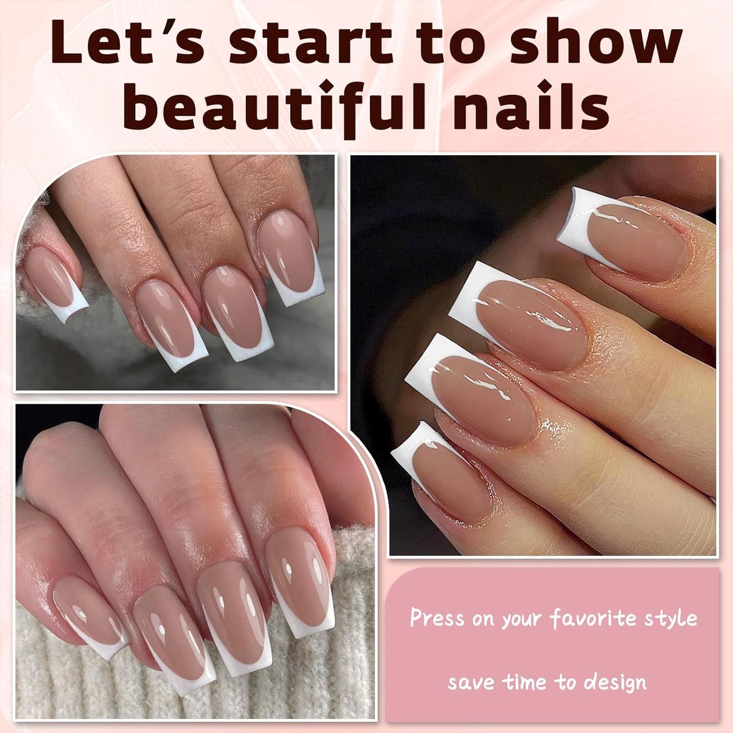 120Pcs French Tip Press on Nails Medium Square Fake Nails Nude, Glossy Square French False Nails Press on Full Cover Acrylic Press on French Nails for Women Girls Artificial Fingernails