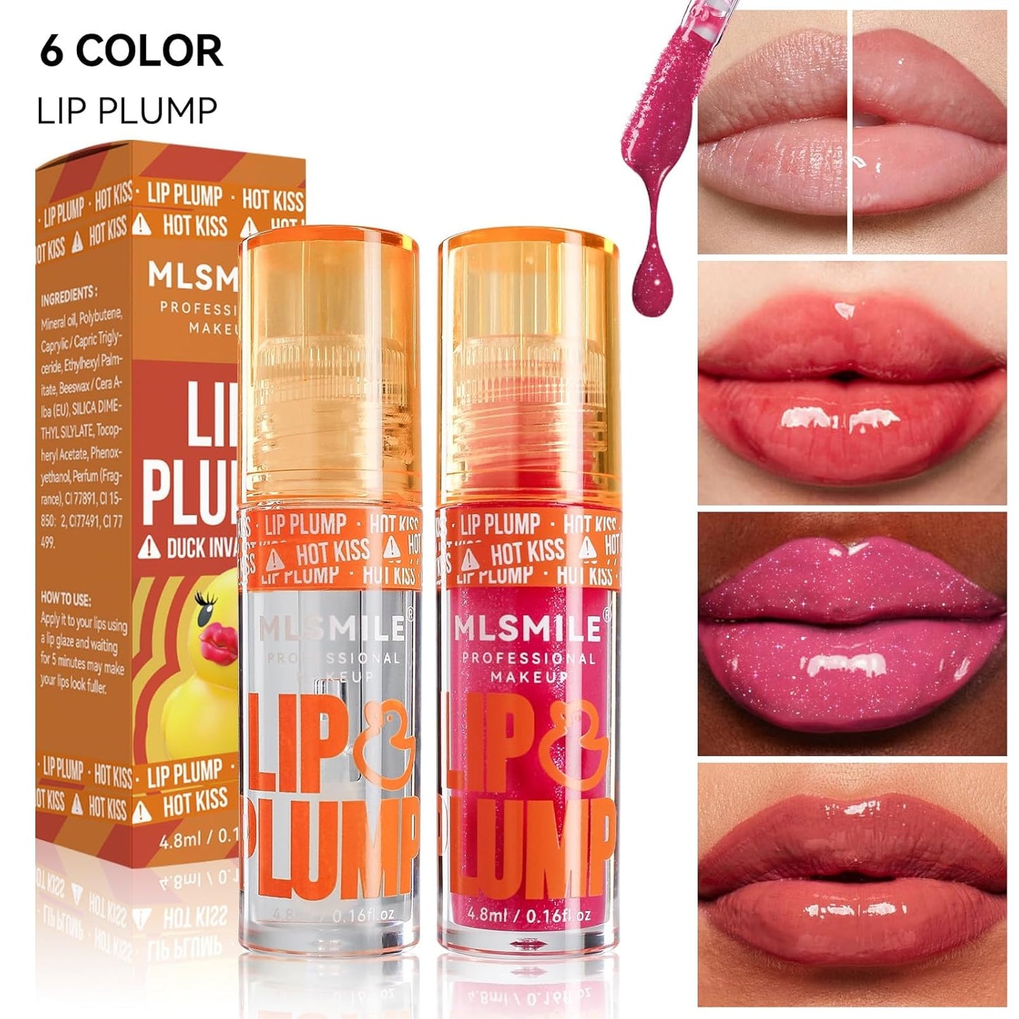 Duck Lip Plumper Extreme, Hydrating Plumping Booster Moisturizing Volumizing Lip Gloss, HOT KISS, Voluminous Lip Filler Plumper High-Shine Lip Plumper Gloss Vegan Lip Makeup(06#)