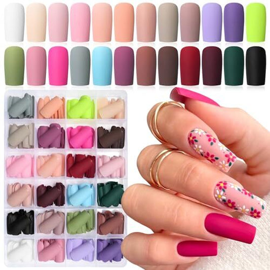 576Pc Square Press on Nails Medium Fake Nails Tips Full Cover Maedium Matte