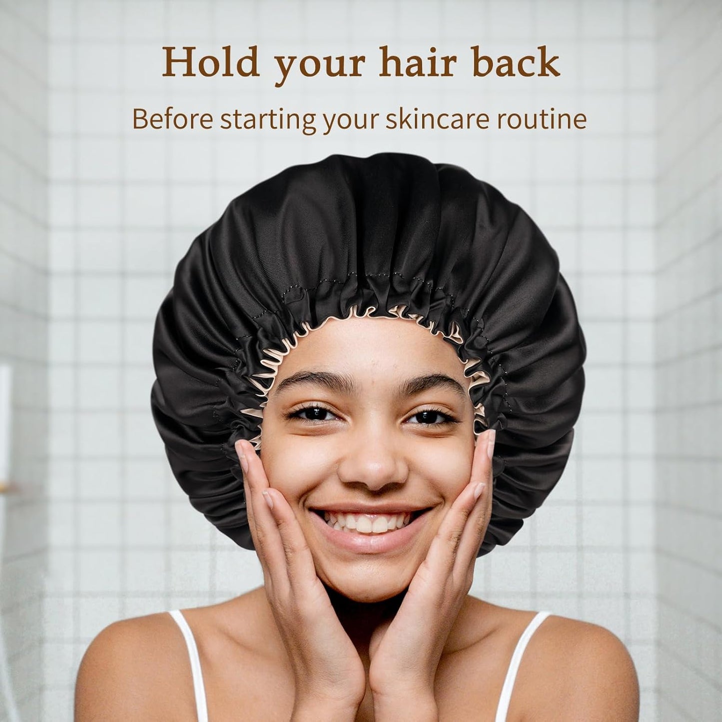 Silky Satin Bonnet for Sleeping, Hair Bonnet for Women and Men, Adjustable Sleep Bonnet for Curly Hair, Black, Medium