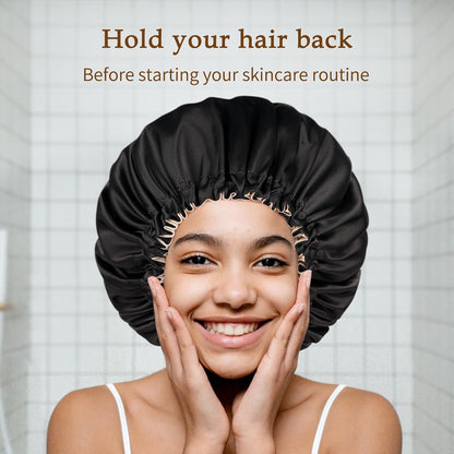 Silky Satin Bonnet for Sleeping, Hair Bonnet for Women and Men, Adjustable Sleep Bonnet for Curly Hair, Black, Medium