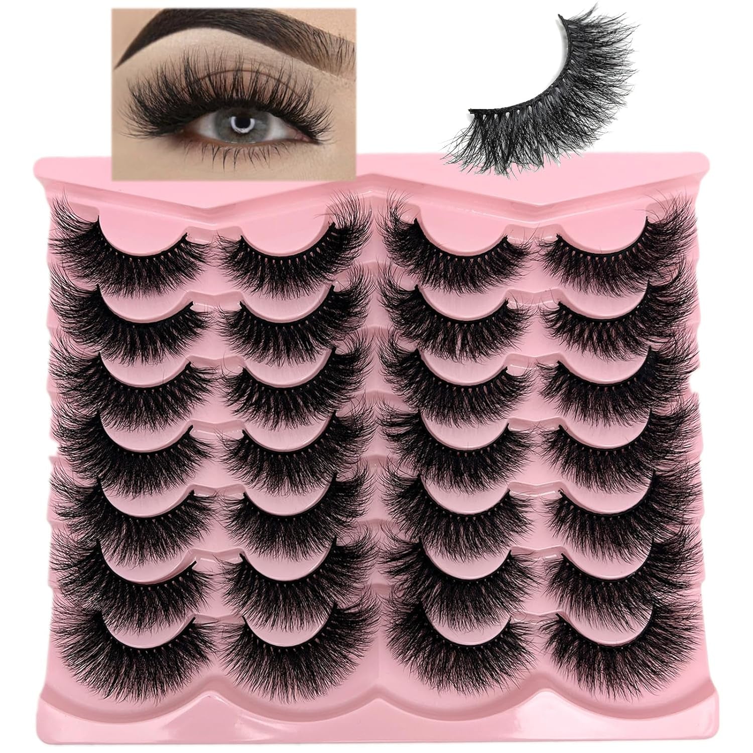 Fluffy Lashes Mink Wispy Cat Eye Faux Mink Lashes Pack Soft Fake Strip Eyelashes 18Mm Long Volume False Eyelashes Natural Look