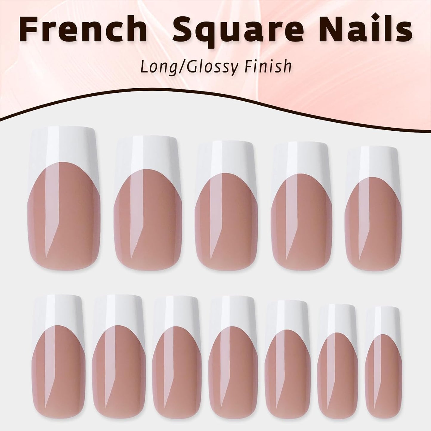 120Pcs French Tip Press on Nails Medium Square Fake Nails Nude, Glossy Square French False Nails Press on Full Cover Acrylic Press on French Nails for Women Girls Artificial Fingernails