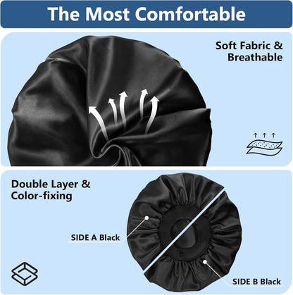 Satin Bonnets for Men Women, Adjustable & Soft Elastic Band Hair Bonnet Large Silk Bonnet for Sleeping Curly Hair Braids