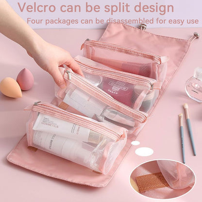 Large Capacity Detachable Multifunctional Makeup Bag for Travel Cosmetics Storage and Washing Bag+Makeup Brush Cleaning Bowl Powder Puff Makeup Egg Cleaning Air Drying Storage and Cleaning Tool