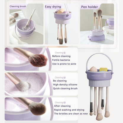 Large Capacity Detachable Multifunctional Makeup Bag for Travel Cosmetics Storage and Washing Bag+Makeup Brush Cleaning Bowl Powder Puff Makeup Egg Cleaning Air Drying Storage and Cleaning Tool