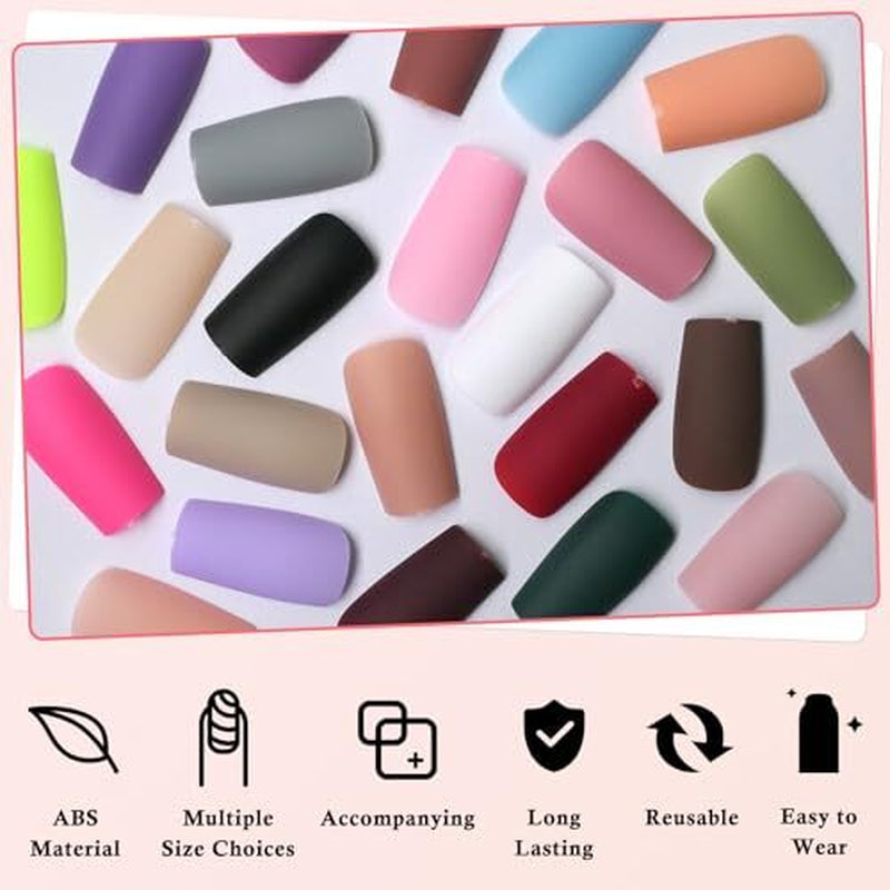 576Pc Square Press on Nails Medium Fake Nails Tips Full Cover Maedium Matte