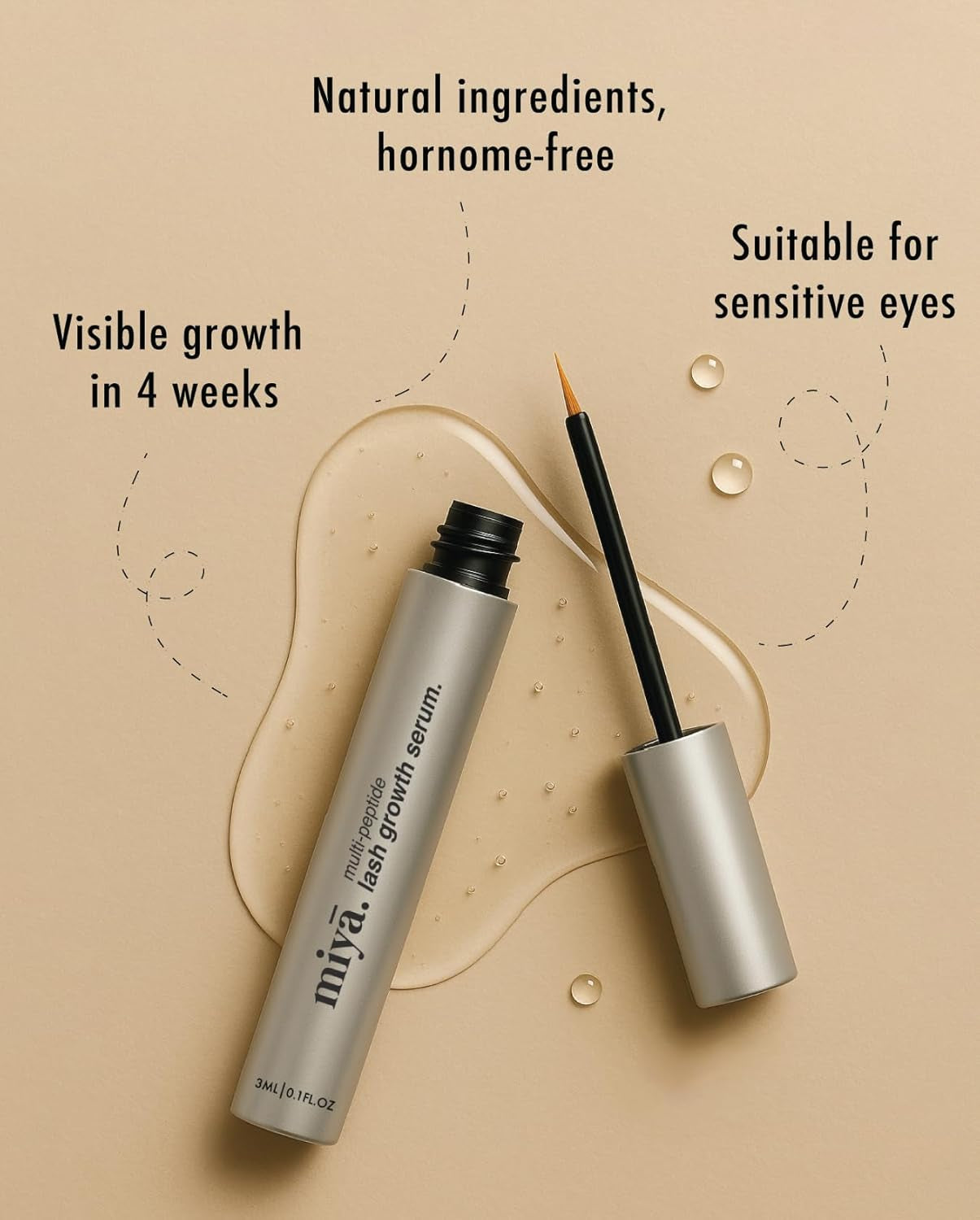 | Eyelash Growth Serum | Natural Lash Enhancer for Longer, Thicker Healthier Lashes | Gentle Effective Lash Growth Serum | Oil Free Lash Booster 3Ml