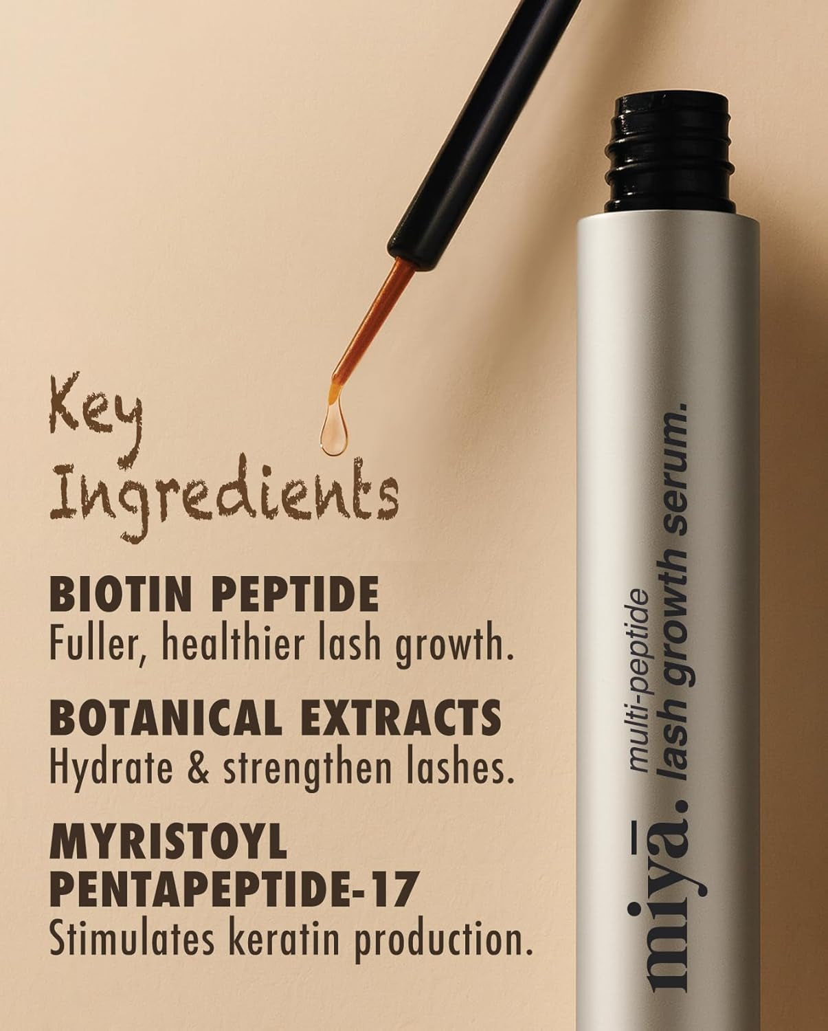 | Eyelash Growth Serum | Natural Lash Enhancer for Longer, Thicker Healthier Lashes | Gentle Effective Lash Growth Serum | Oil Free Lash Booster 3Ml