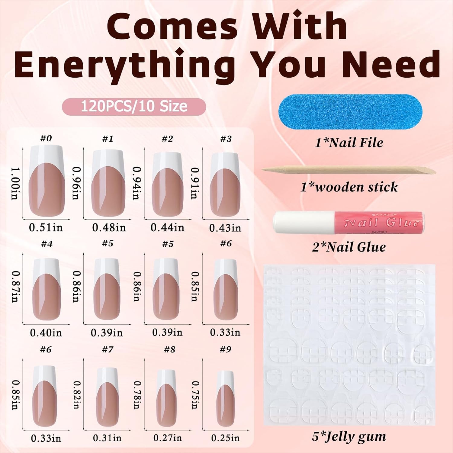 120Pcs French Tip Press on Nails Medium Square Fake Nails Nude, Glossy Square French False Nails Press on Full Cover Acrylic Press on French Nails for Women Girls Artificial Fingernails