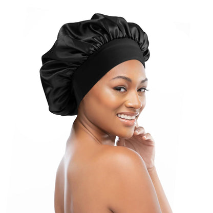 12 Pieces Silk Bonnet for Women Curly Hair Satin Bonnet Hair Wrap for Sleeping Cap with Tie Band (Black)