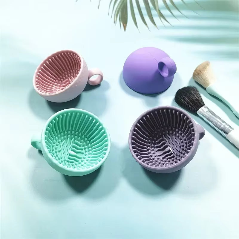 Makeup Brush Cleaner Folding Powder Puff Cleaning Bowl Cosmetic Eyeshadow Brush Clean Mat Cleaning Tool Silicone Scrubber Box