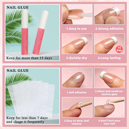 120Pcs French Tip Press on Nails Medium Square Fake Nails Nude, Glossy Square French False Nails Press on Full Cover Acrylic Press on French Nails for Women Girls Artificial Fingernails