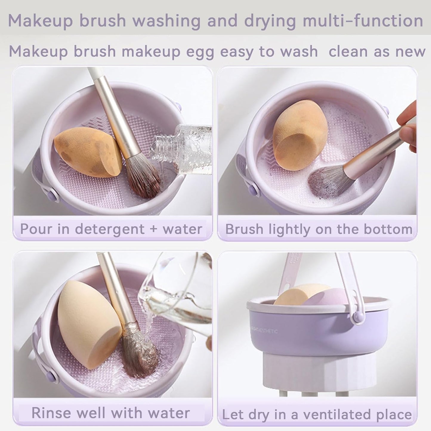 Large Capacity Detachable Multifunctional Makeup Bag for Travel Cosmetics Storage and Washing Bag+Makeup Brush Cleaning Bowl Powder Puff Makeup Egg Cleaning Air Drying Storage and Cleaning Tool