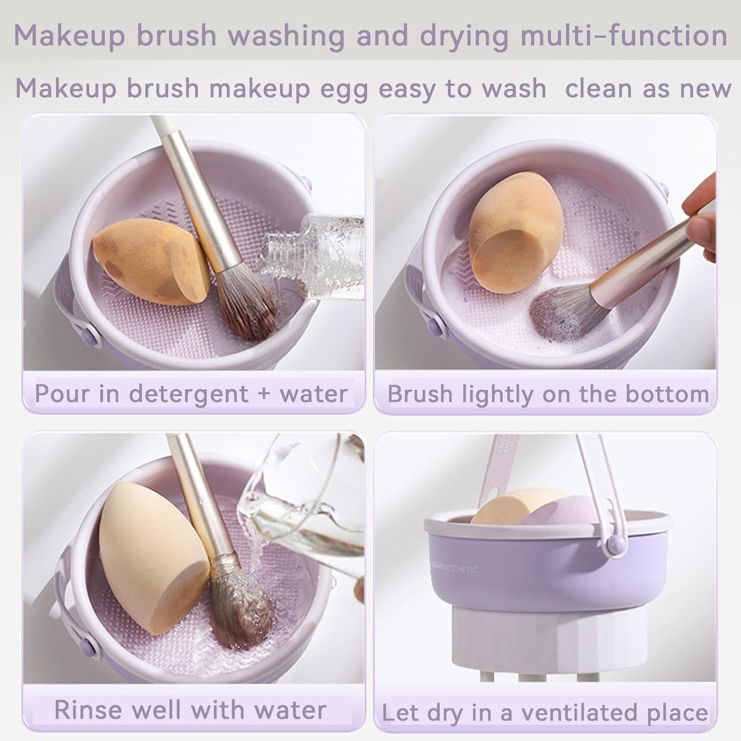 Large Capacity Detachable Multifunctional Makeup Bag for Travel Cosmetics Storage and Washing Bag+Makeup Brush Cleaning Bowl Powder Puff Makeup Egg Cleaning Air Drying Storage and Cleaning Tool