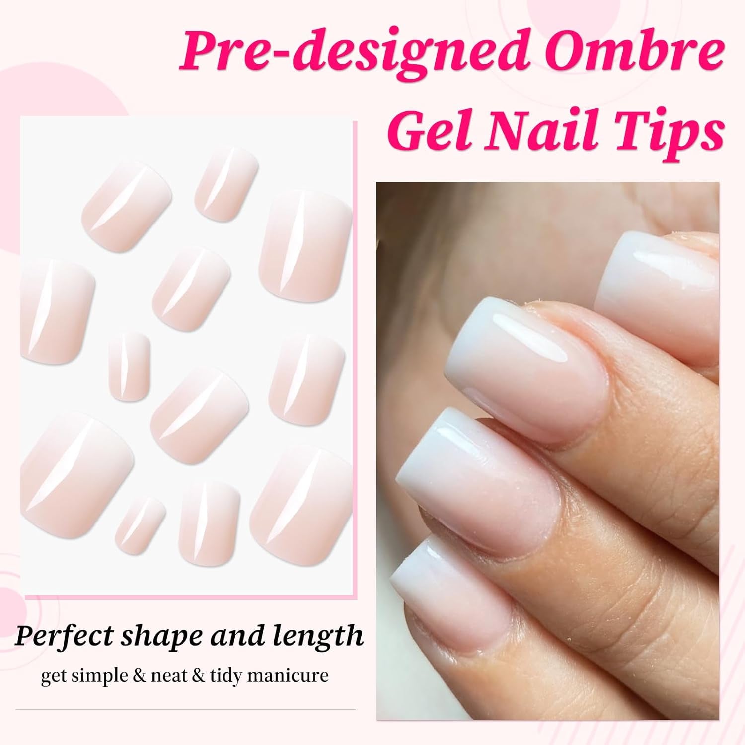240Pc Ombre Square Press on Nail Short Fake Nails Press Ons Glue on Nails with Glue & Adhesive Tabs, Acrylic Nails Press on Nails Square False Gel Nail Tips Stick on Artificial Fingernails