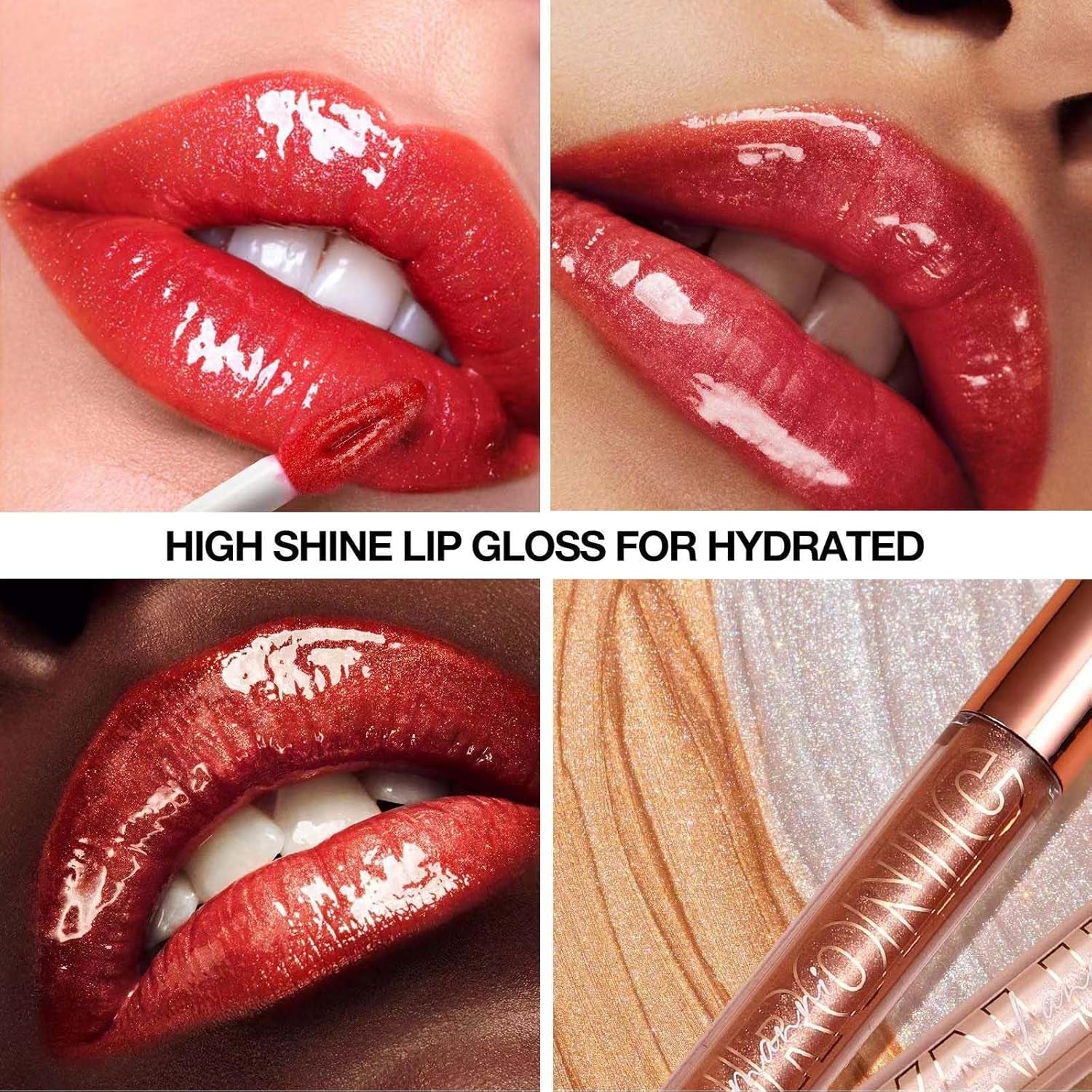 Pink Lip Gloss Makeup Plumping Glitter Lip Gloss for Girls Women Lip Plumping Tinted Lipgloss High Pigment Plumper Long Lasting Moisturizing Lip Gloss Oil Shimmer Sparkly Natural Lipstick(03#)