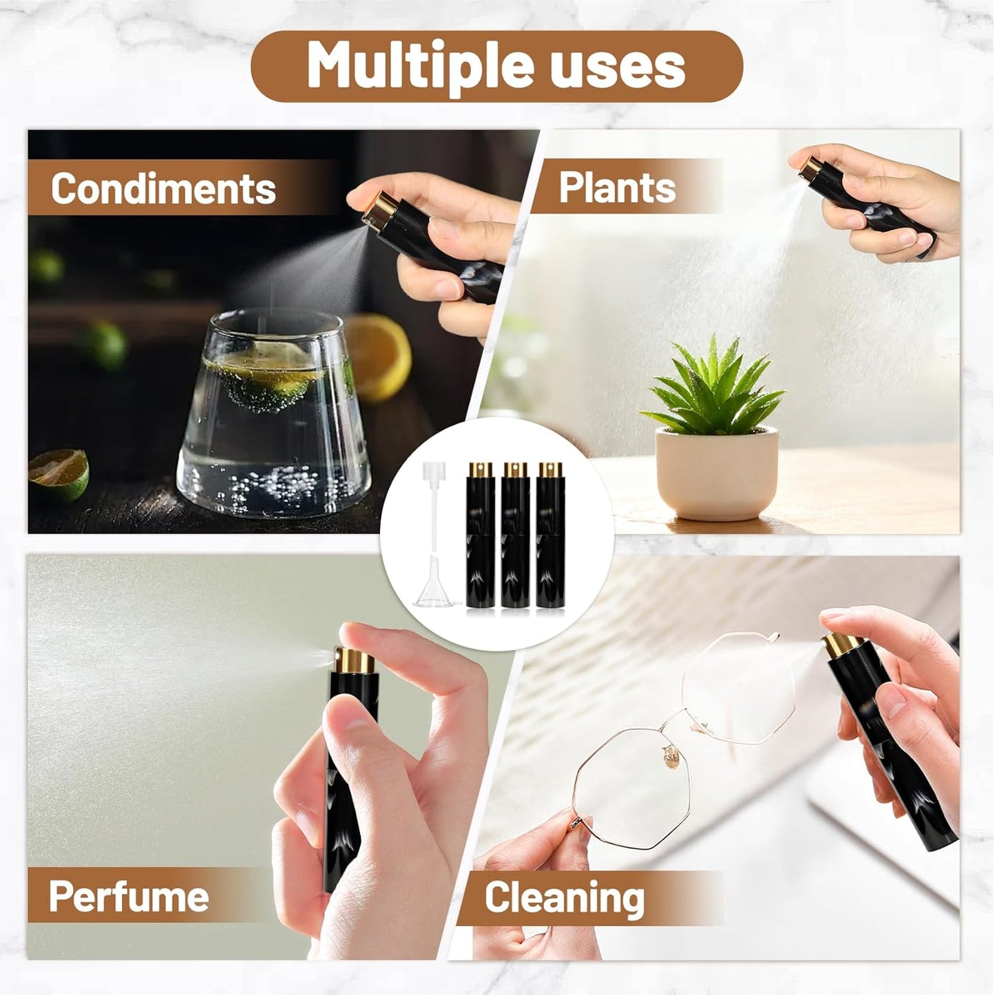 10ML Marble Texture Refillable Travel Perfume Atomizer, Empty Cologne Dispenser Mini Spray Bottle with Funnel and Dispensers, Leak-Proof Empty Fragrance Decant Container for Women and Men 3PCS