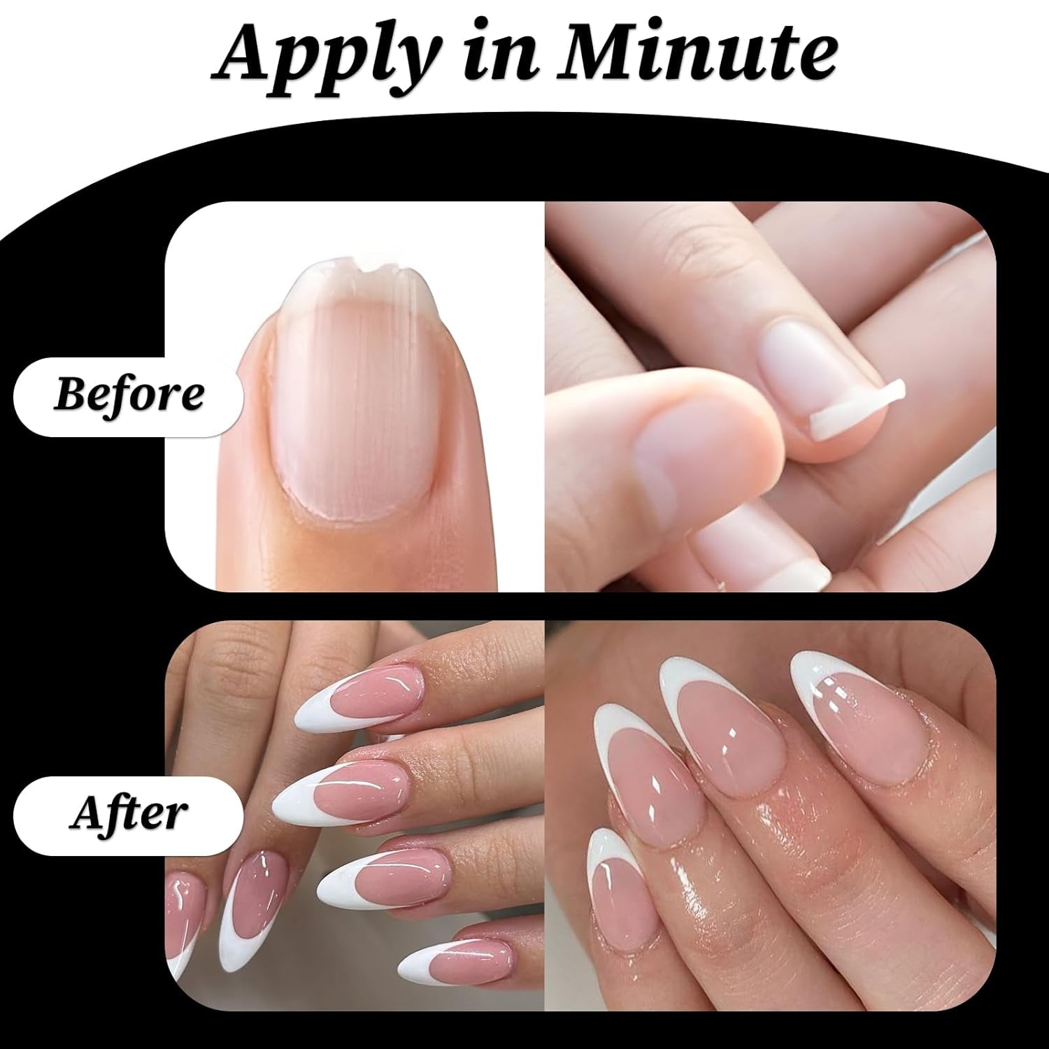 300Pc Short Almond Nail Tips Fake Nails French Tip Press on Nails Short Acrylic Nails Clear Nail Tips Full Cover False Nail Artificial Fingernail, 15 Sizes Matte Soft Gel Nail Extentions