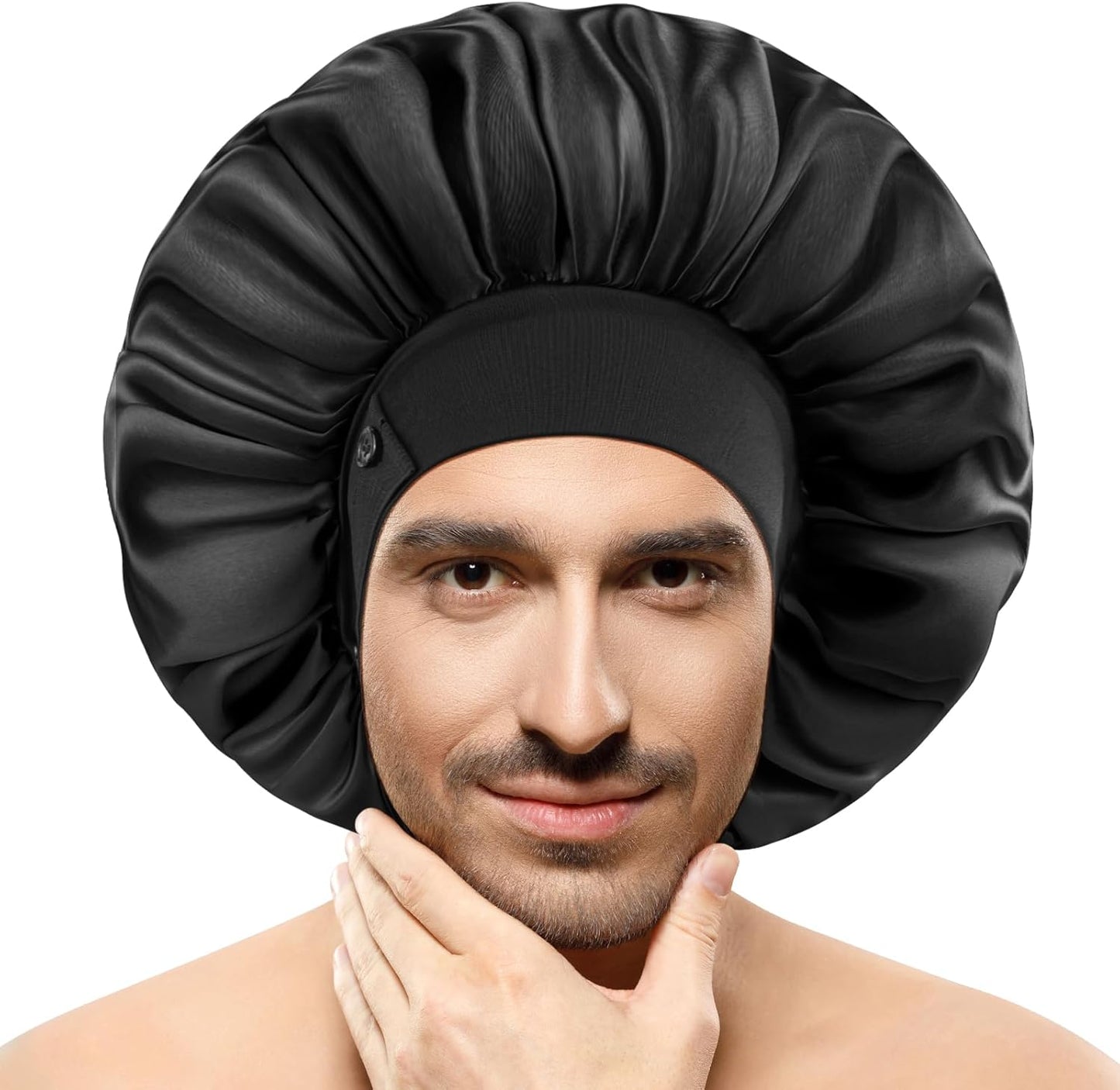 Satin Bonnets for Men Women, Adjustable & Soft Elastic Band Hair Bonnet Large Silk Bonnet for Sleeping Curly Hair Braids