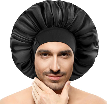 Satin Bonnets for Men Women, Adjustable & Soft Elastic Band Hair Bonnet Large Silk Bonnet for Sleeping Curly Hair Braids