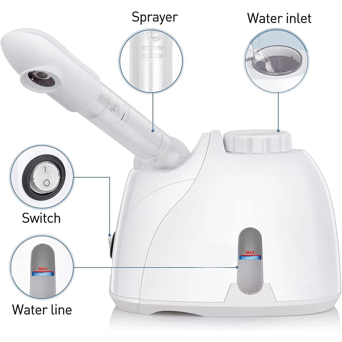 Portable Facial Steamer, Nano Ionic  with 180°Rotatable Sprayer, Warm/Cold Mist Portable Facial Steamer for Salon and SPA