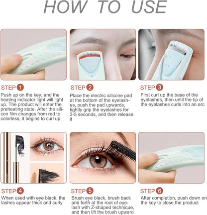 Heated Eyelash Curlers Handheld Electric Lash Curler Eyelash Curling Tool Long Lasting Curling Eyelash Makeup Tools Long-Lasting Heat for Beautiful Lashes