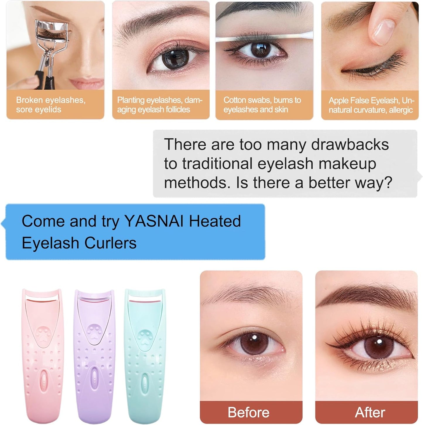 Heated Eyelash Curlers Handheld Electric Lash Curler Eyelash Curling Tool Long Lasting Curling Eyelash Makeup Tools Long-Lasting Heat for Beautiful Lashes