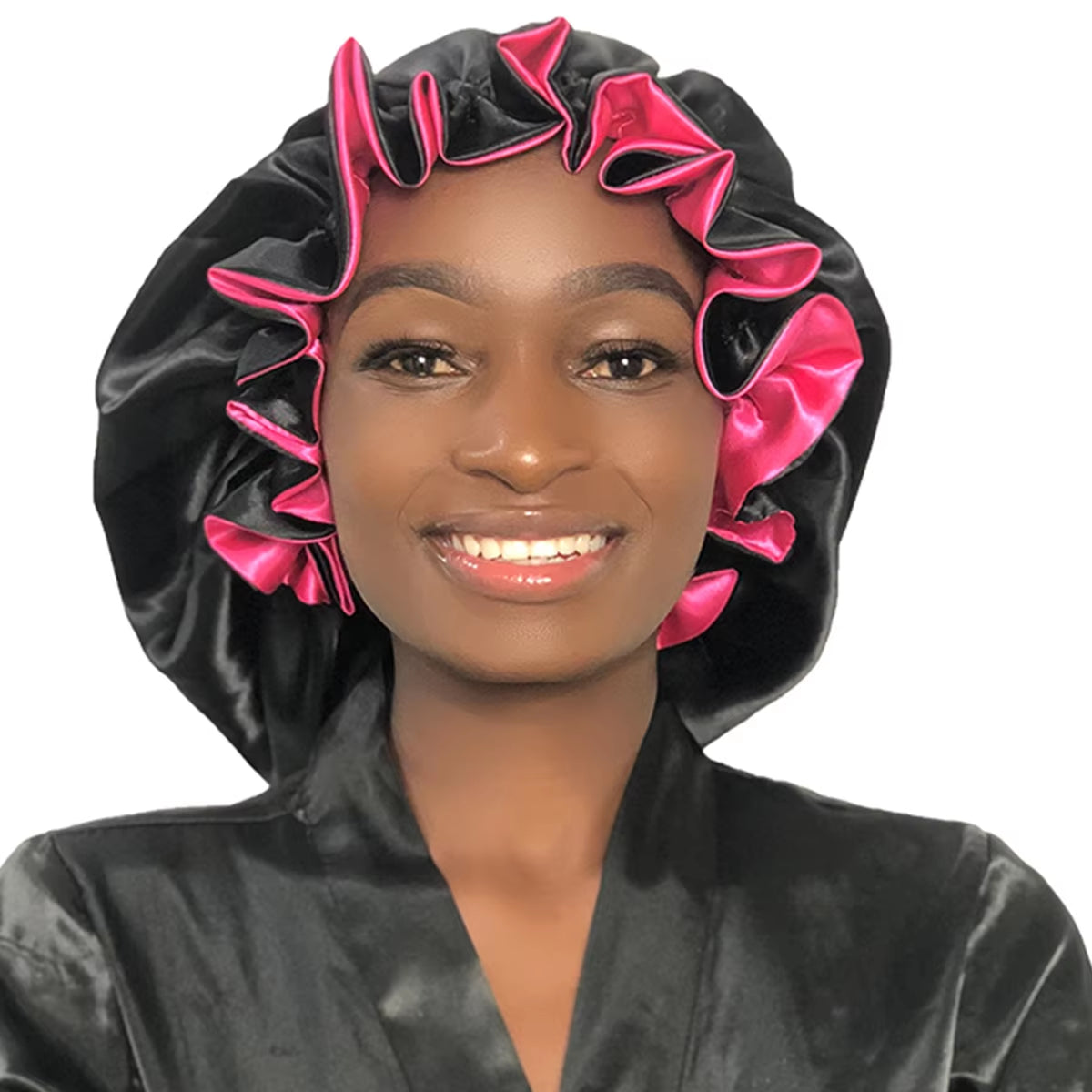 1Pc Double Layer Laced Edge Satin Bonnets Matching Colors Sleep Bonnet Cap