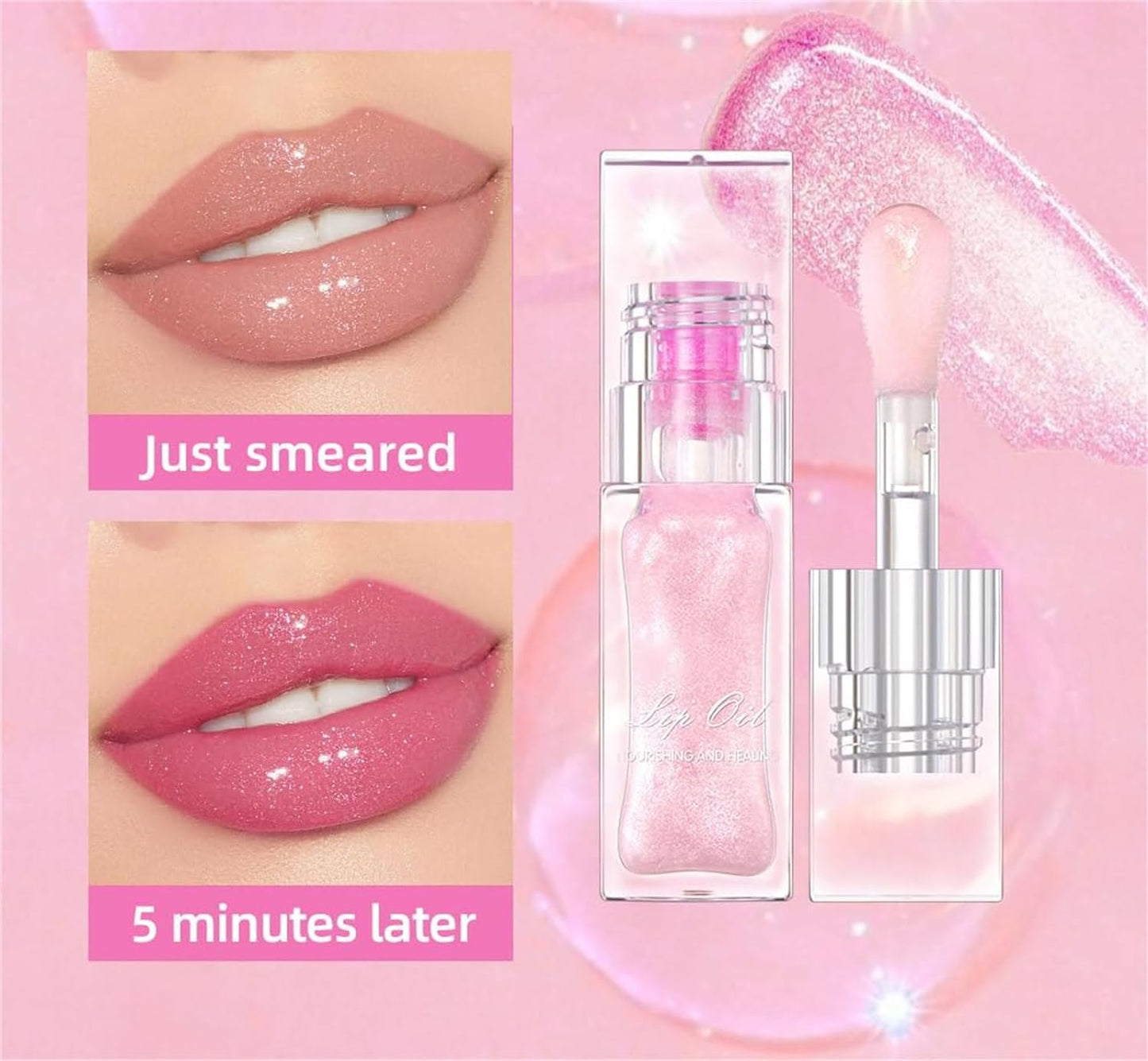Magic Color Changing Lip Oil, Magic Lip Plumping Gloss, Moisturizing Lip Oil Tinted, Long Lasting Nourishing Lip Glow Oil Primer Lip Tint Cosmetics (2PC)