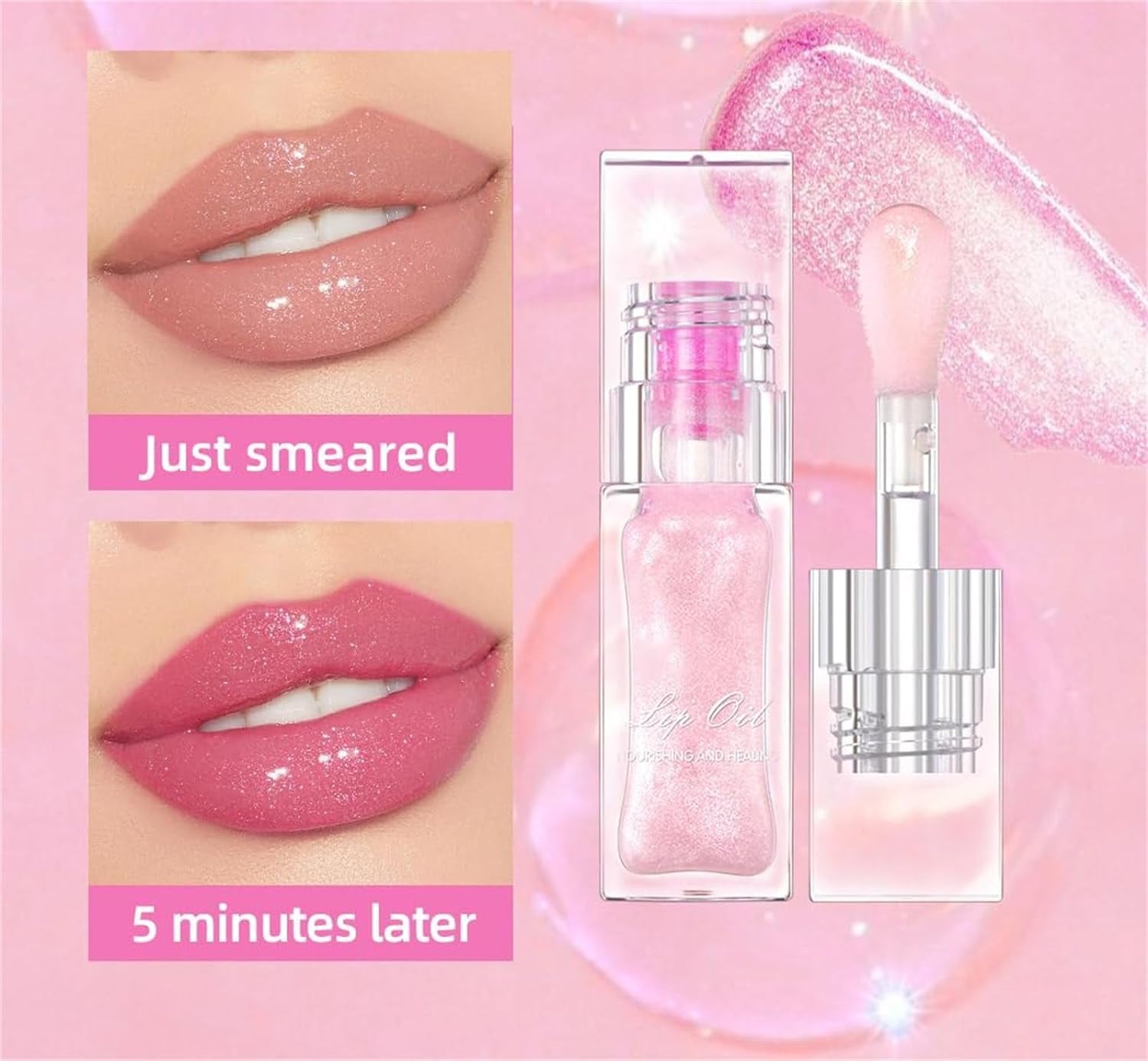 Magic Color Changing Lip Oil, Magic Lip Plumping Gloss, Moisturizing Lip Oil Tinted, Long Lasting Nourishing Lip Glow Oil Primer Lip Tint Cosmetics (2PC)