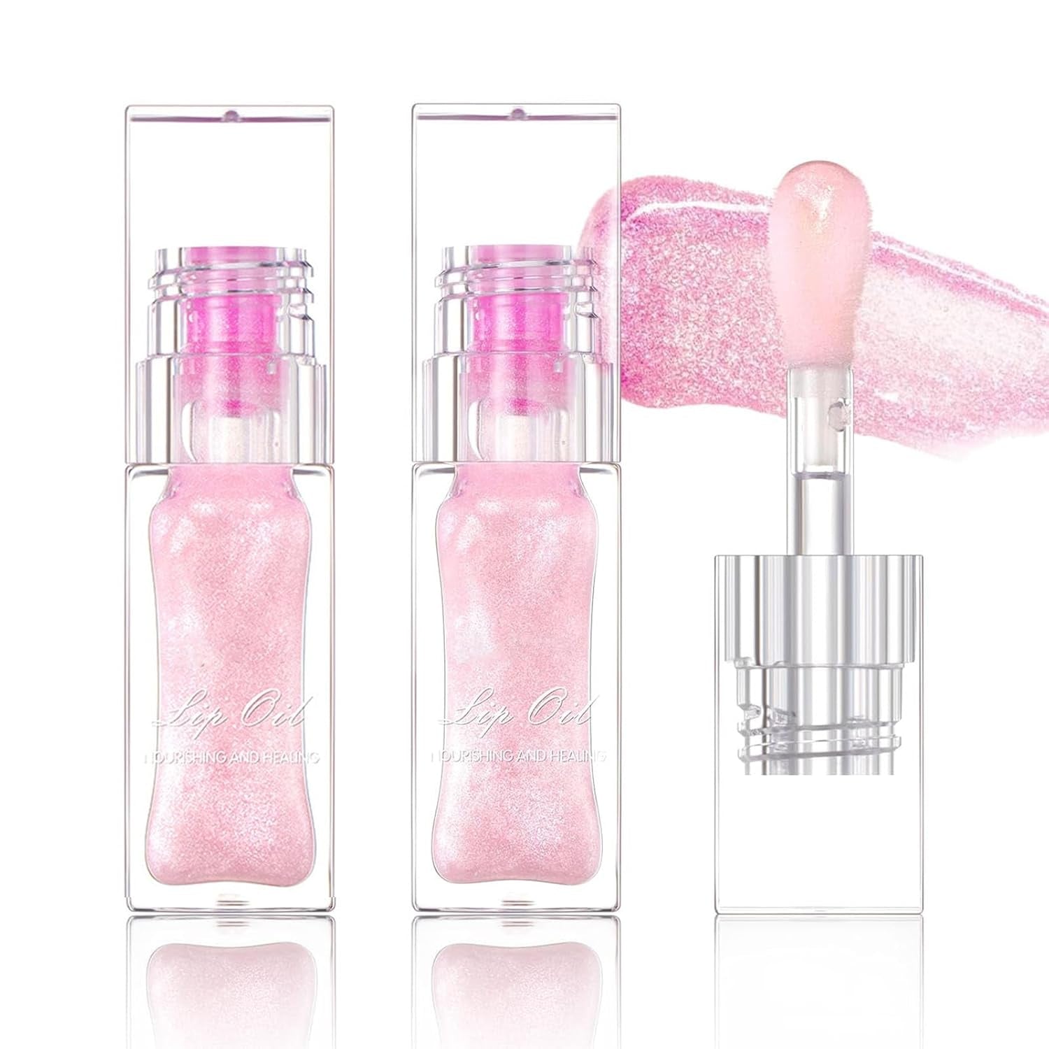 Magic Color Changing Lip Oil, Magic Lip Plumping Gloss, Moisturizing Lip Oil Tinted, Long Lasting Nourishing Lip Glow Oil Primer Lip Tint Cosmetics (2PC)