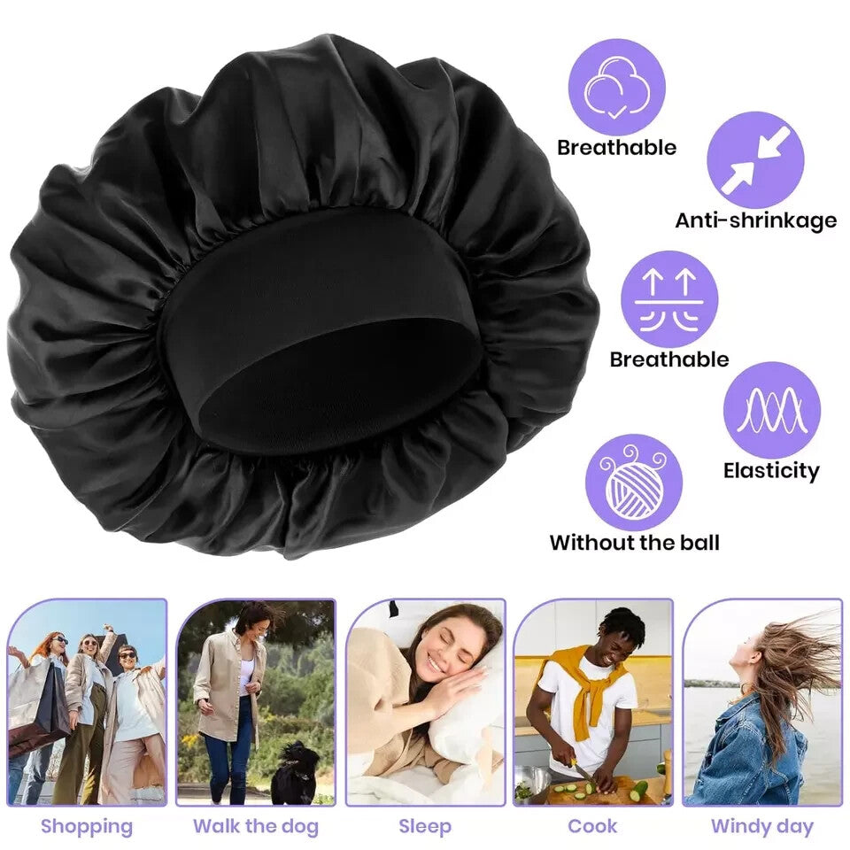WLLHYF Silk Bonnet for Men Satin Bonnet Double Layer Elastic Band Silk Sleep