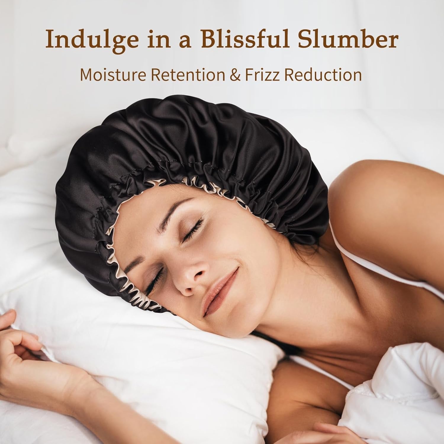 Silky Satin Bonnet for Sleeping, Hair Bonnet for Women and Men, Adjustable Sleep Bonnet for Curly Hair, Black, Medium