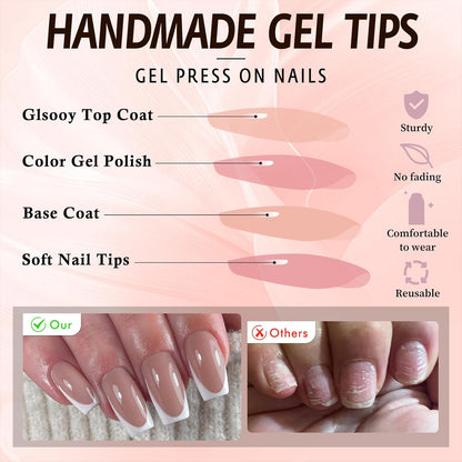 120Pcs French Tip Press on Nails Medium Square Fake Nails Nude, Glossy Square French False Nails Press on Full Cover Acrylic Press on French Nails for Women Girls Artificial Fingernails