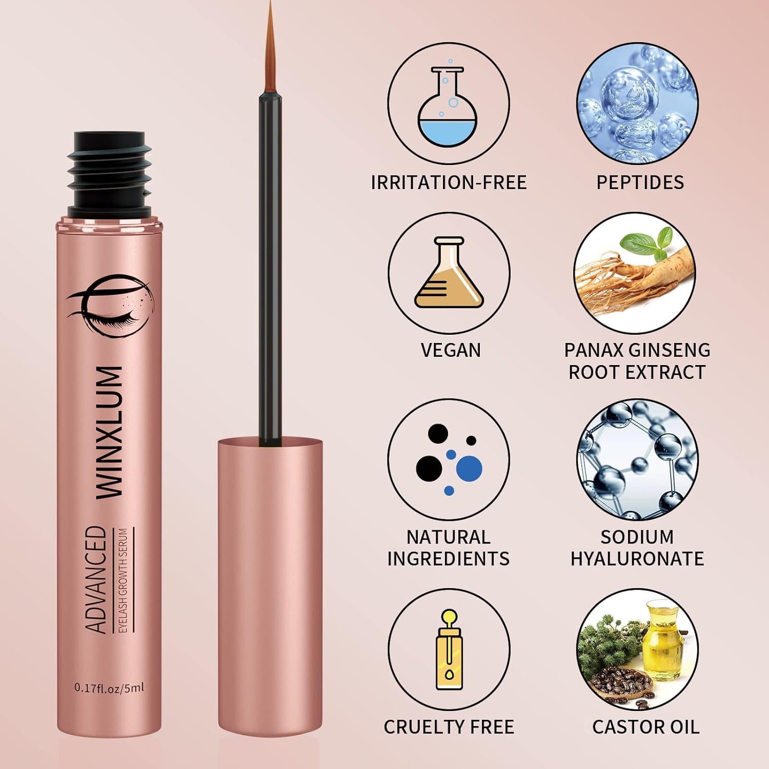 Premium Eyelash & Eyebrow Growth Serum, 5ML - Irritation-Free, Boosts Fuller, Longer, Thicker Lashes - Pink
