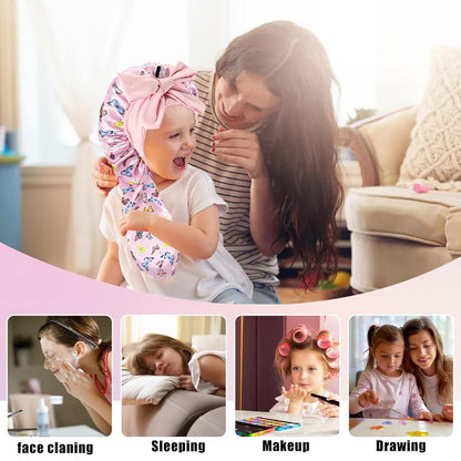 Kids Long Hair Bonnet for Sleeping,Silk Bonnet for Kids with Tie Band,Kids Satin Bonnet for Braid Curly Hair,For Aged 3-12 Kids(Pink-Butterfly)
