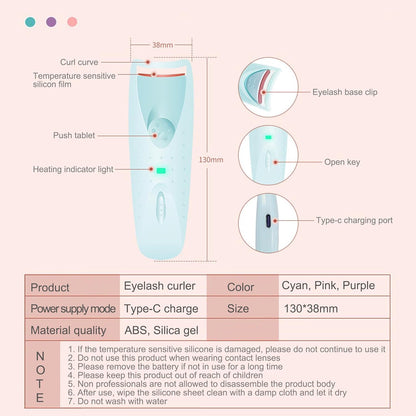 Heated Eyelash Curlers Handheld Electric Lash Curler Eyelash Curling Tool Long Lasting Curling Eyelash Makeup Tools Long-Lasting Heat for Beautiful Lashes