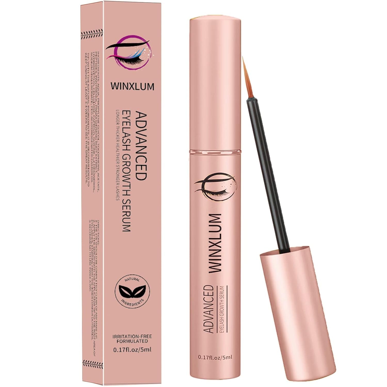 Premium Eyelash & Eyebrow Growth Serum, 5ML - Irritation-Free, Boosts Fuller, Longer, Thicker Lashes - Pink