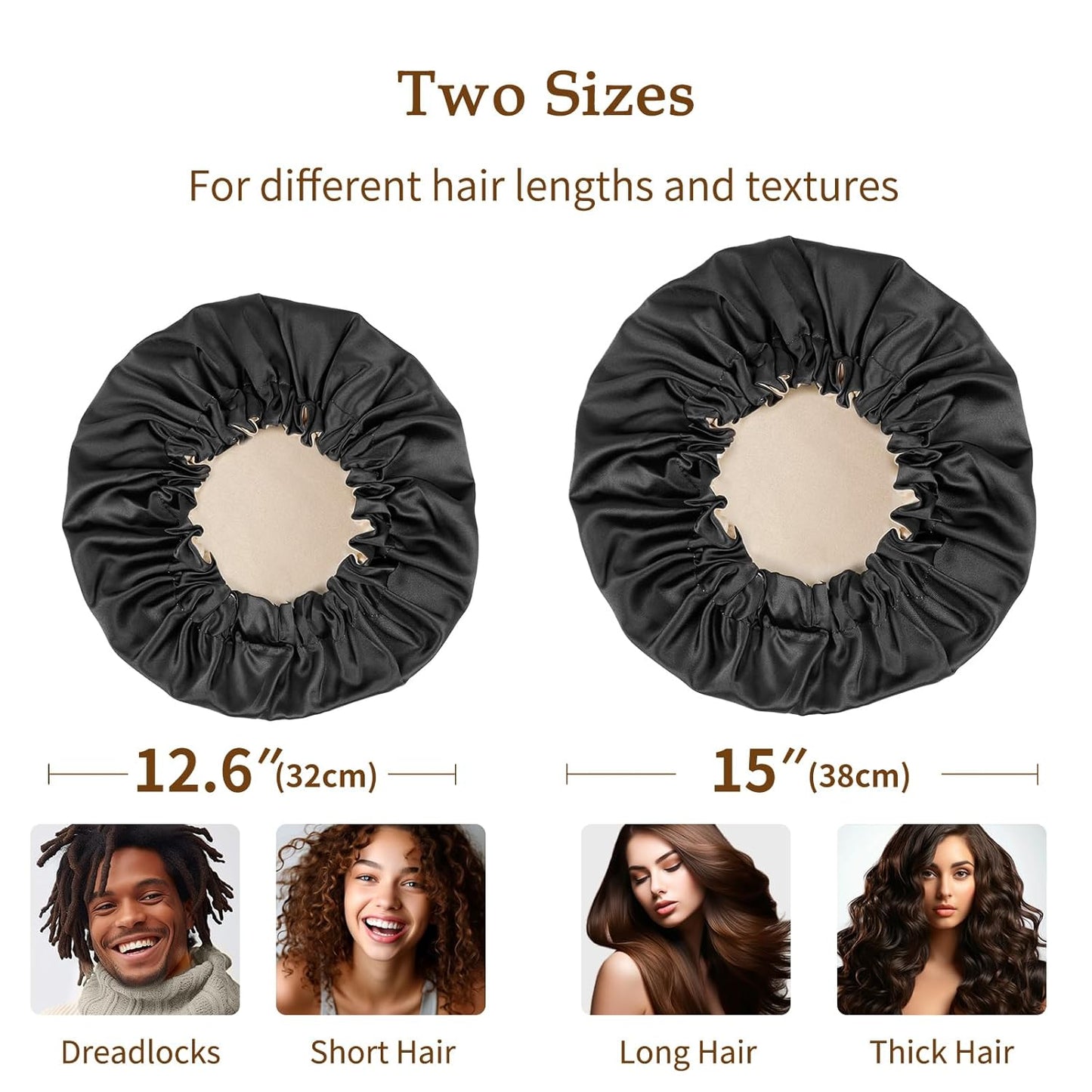 Silky Satin Bonnet for Sleeping, Hair Bonnet for Women and Men, Adjustable Sleep Bonnet for Curly Hair, Black, Medium