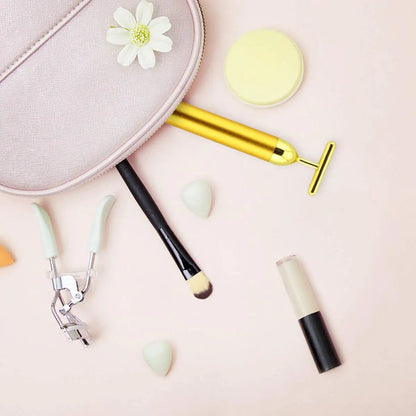 24K Gold Face Lift Bar Roller Vibration Slimming Massager Facial Stick Facial Beauty Skin Care T Shaped Vibrating Tool with Bag