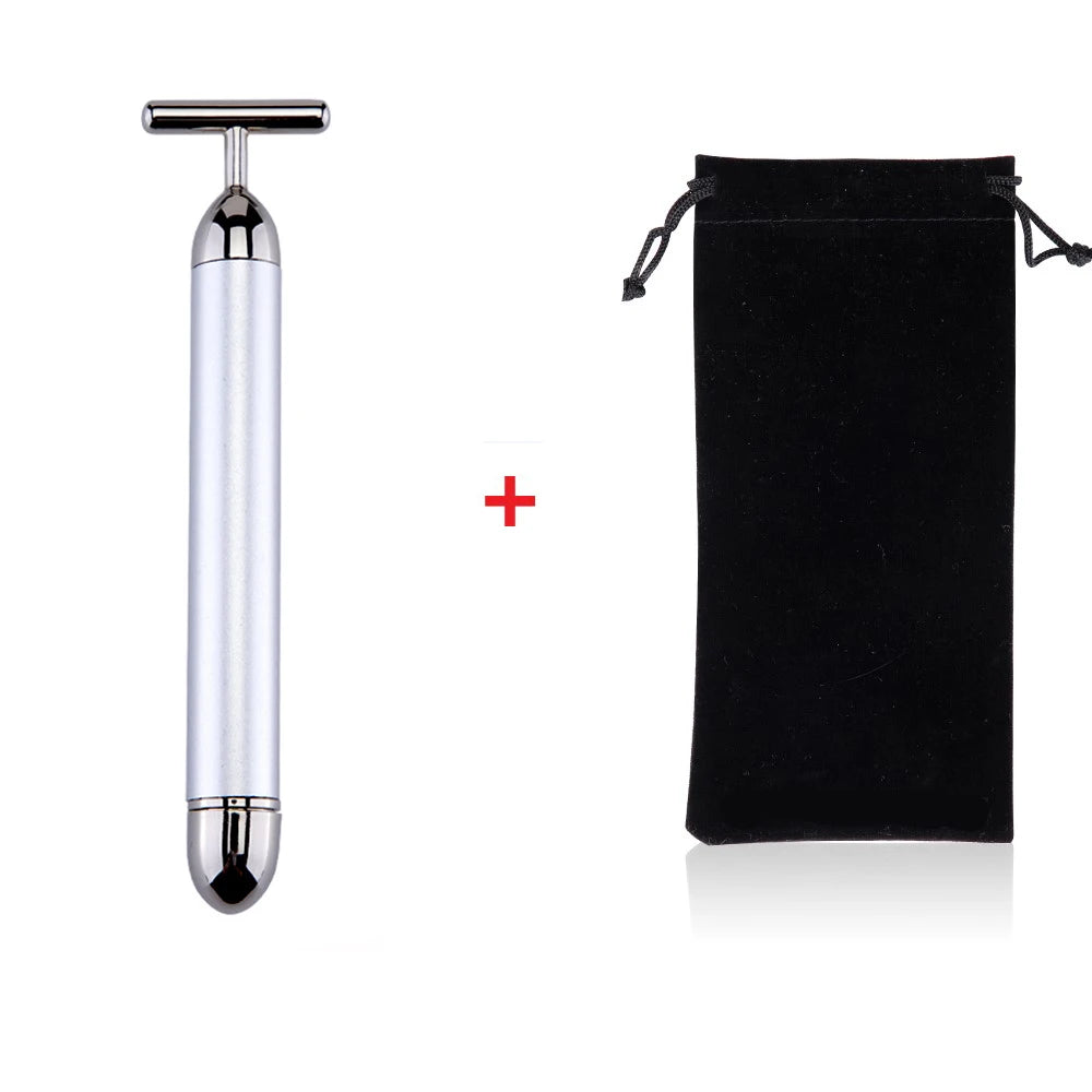24K Gold Face Lift Bar Roller Vibration Slimming Massager Facial Stick Facial Beauty Skin Care T Shaped Vibrating Tool with Bag