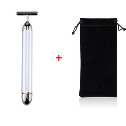 24K Gold Face Lift Bar Roller Vibration Slimming Massager Facial Stick Facial Beauty Skin Care T Shaped Vibrating Tool with Bag