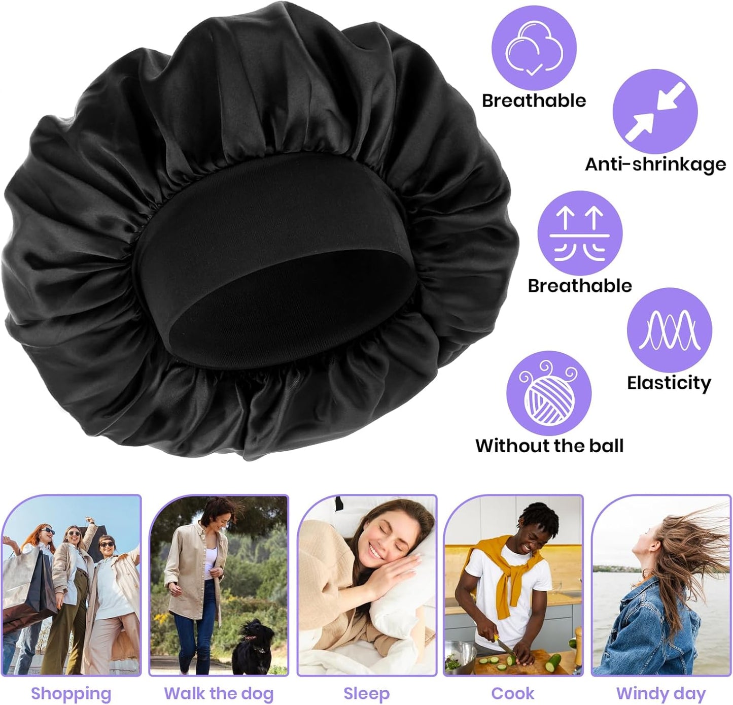 Silk Bonnet for Men, Satin Bonnet Elastic Band Silk Sleep Cap Soft Adjustable Hair Cap Hair Wrap for Women Sleeping