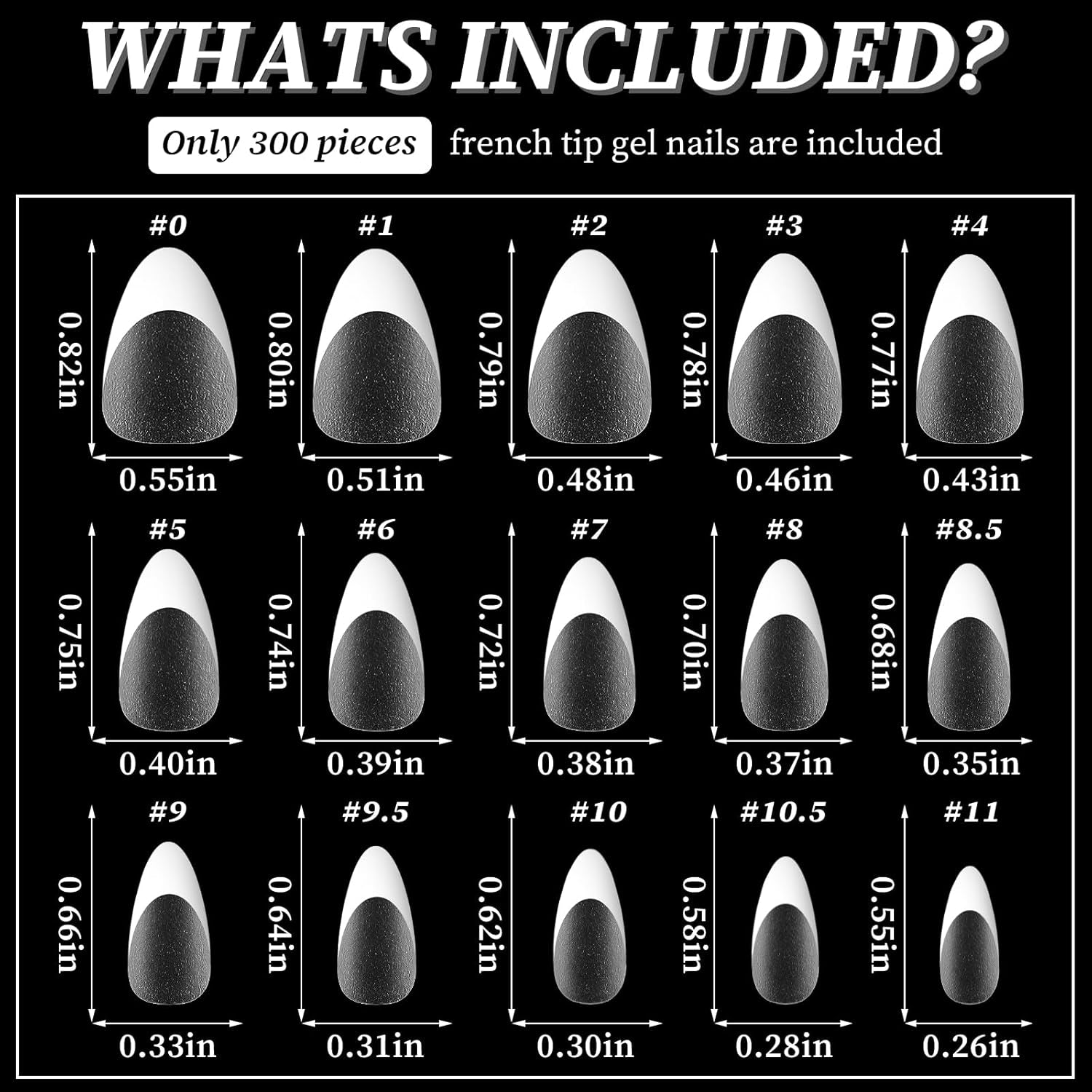 300Pc Short Almond Nail Tips Fake Nails French Tip Press on Nails Short Acrylic Nails Clear Nail Tips Full Cover False Nail Artificial Fingernail, 15 Sizes Matte Soft Gel Nail Extentions