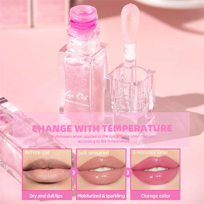 Magic Color Changing Lip Oil, Magic Lip Plumping Gloss, Moisturizing Lip Oil Tinted, Long Lasting Nourishing Lip Glow Oil Primer Lip Tint Cosmetics (2PC)