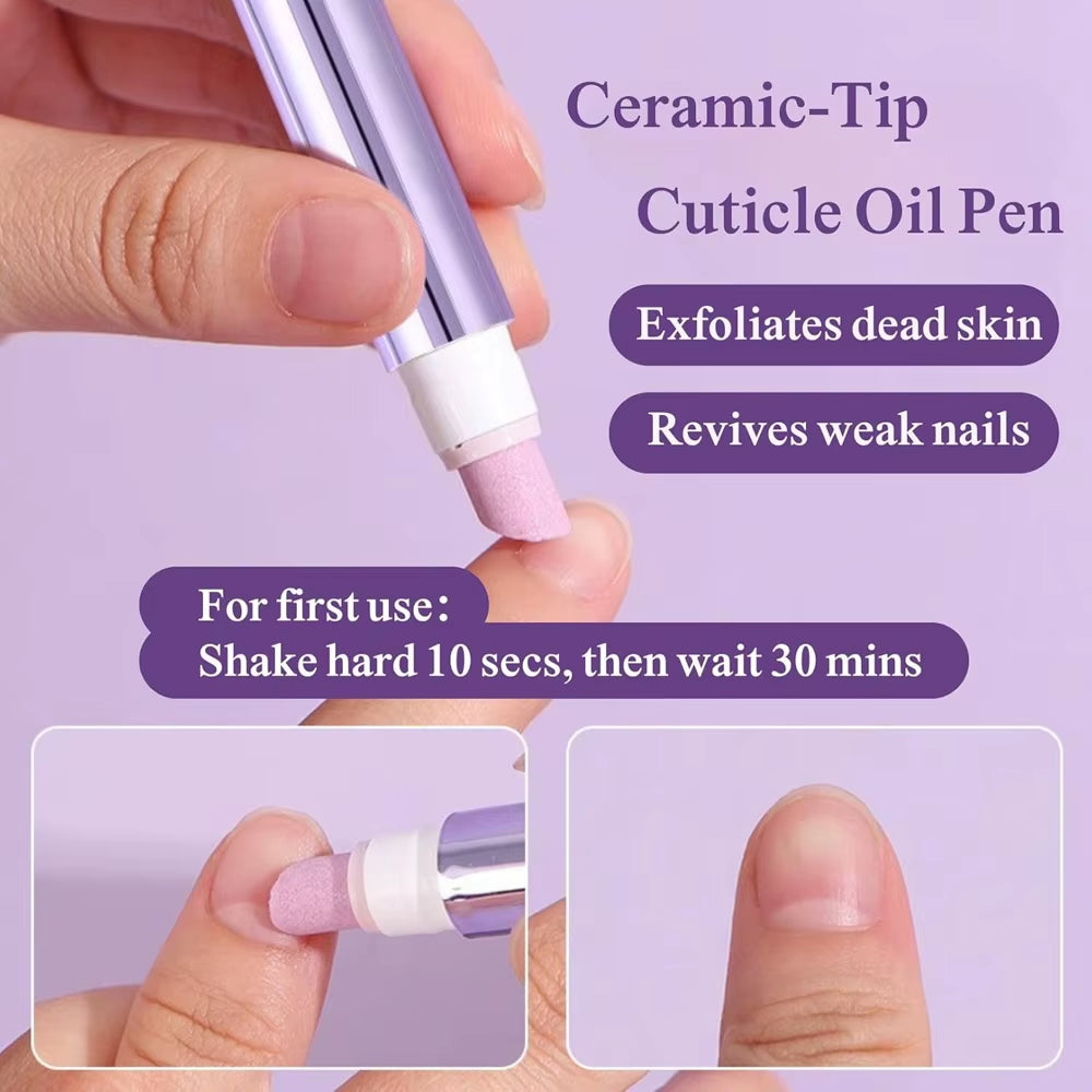 3-In-1 Cuticle Oil Pen Cuticle Pusher Nail Pen Dead Skin & Cuticle Remover Pen Nail Oil Pen with Ceramic Tip for Nails Care