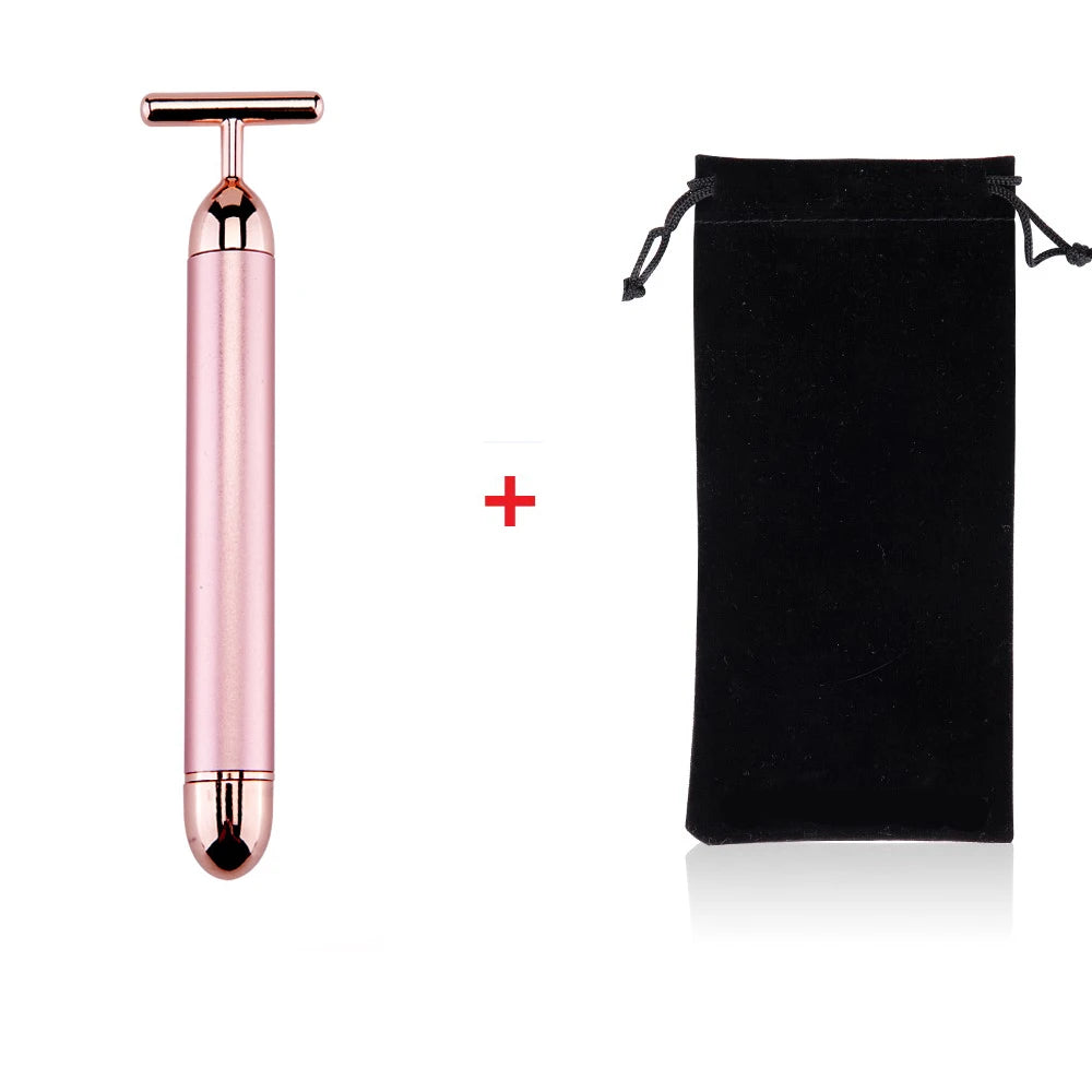 24K Gold Face Lift Bar Roller Vibration Slimming Massager Facial Stick Facial Beauty Skin Care T Shaped Vibrating Tool with Bag