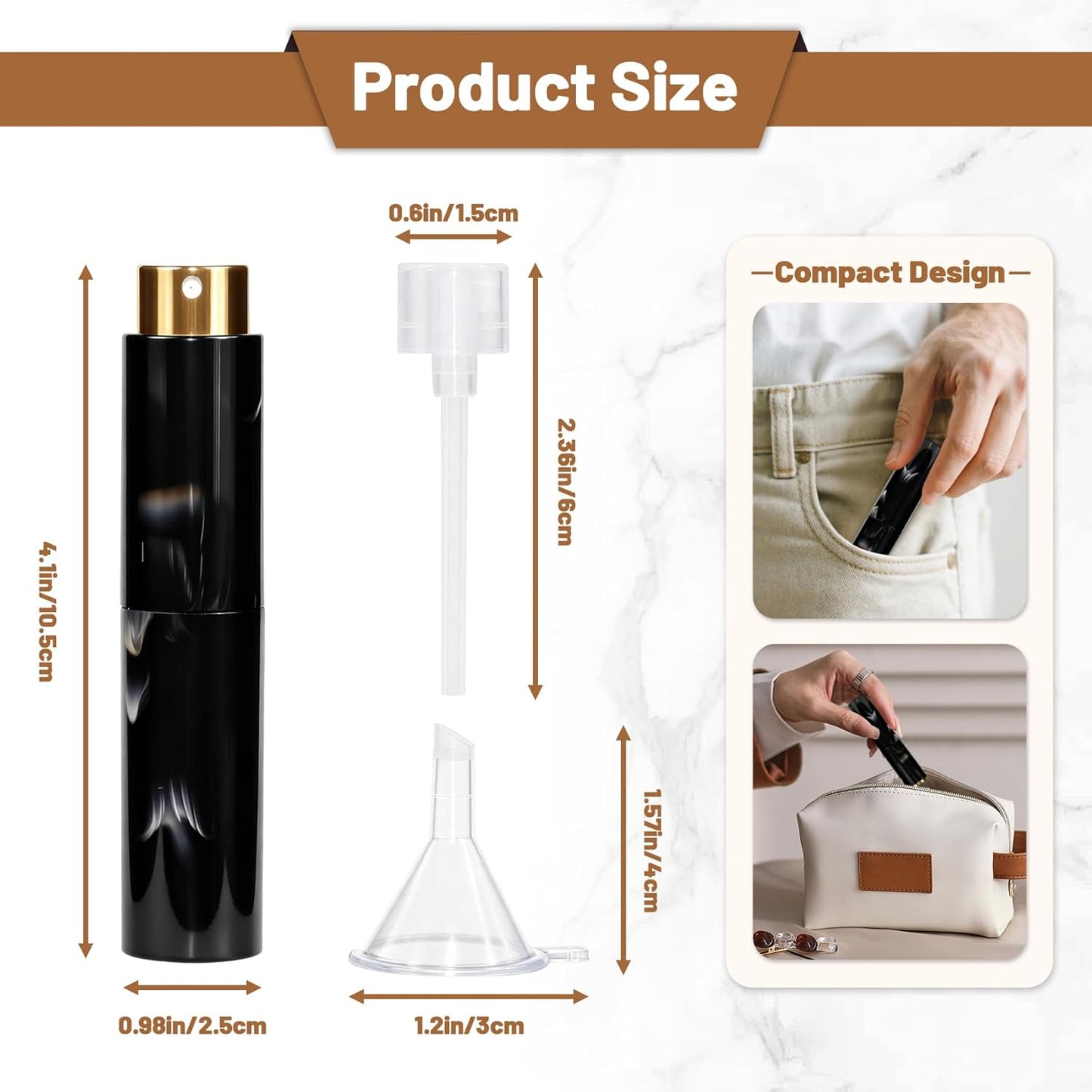 10ML Marble Texture Refillable Travel Perfume Atomizer, Empty Cologne Dispenser Mini Spray Bottle with Funnel and Dispensers, Leak-Proof Empty Fragrance Decant Container for Women and Men 3PCS