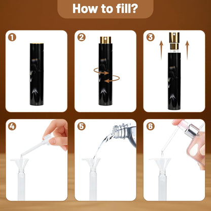 10ML Marble Texture Refillable Travel Perfume Atomizer, Empty Cologne Dispenser Mini Spray Bottle with Funnel and Dispensers, Leak-Proof Empty Fragrance Decant Container for Women and Men 3PCS